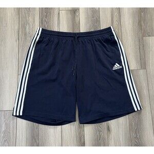 Adidas Blue/White 3 Stripe Knit Athletic Shorts Mens Sz 2XL Cotton Blend